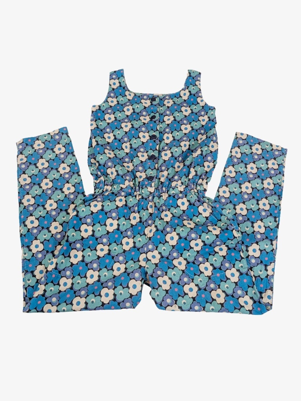 Children's Vintage Floral Jumpsuit Blue Size 7/8 Girls